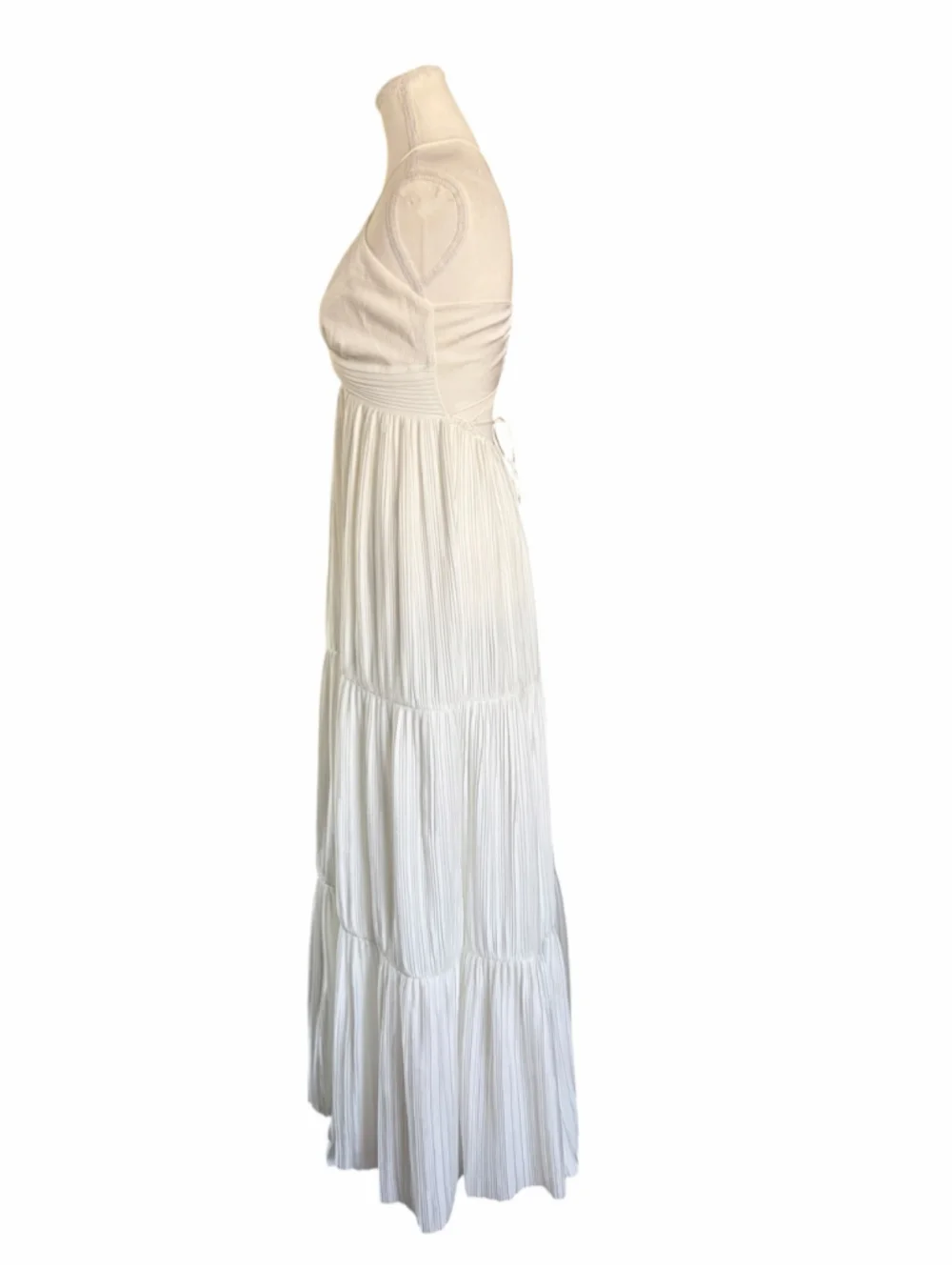 ba&sh Wasta Tiered Pleated Maxi Dress White Bridal Open Back Gold Ring NWOT Sm - Picture 3 of 8